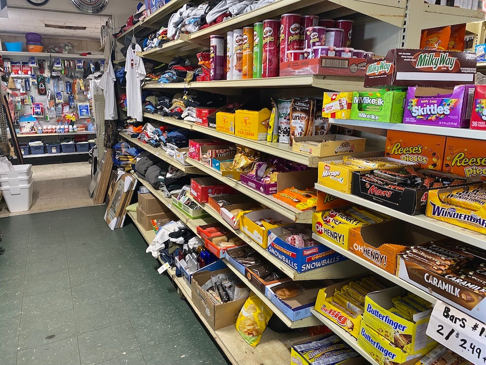 The convenience store of Howley, you know it's the only one the village has when there is food, clothes, picture frames, and tools on the same shelf.